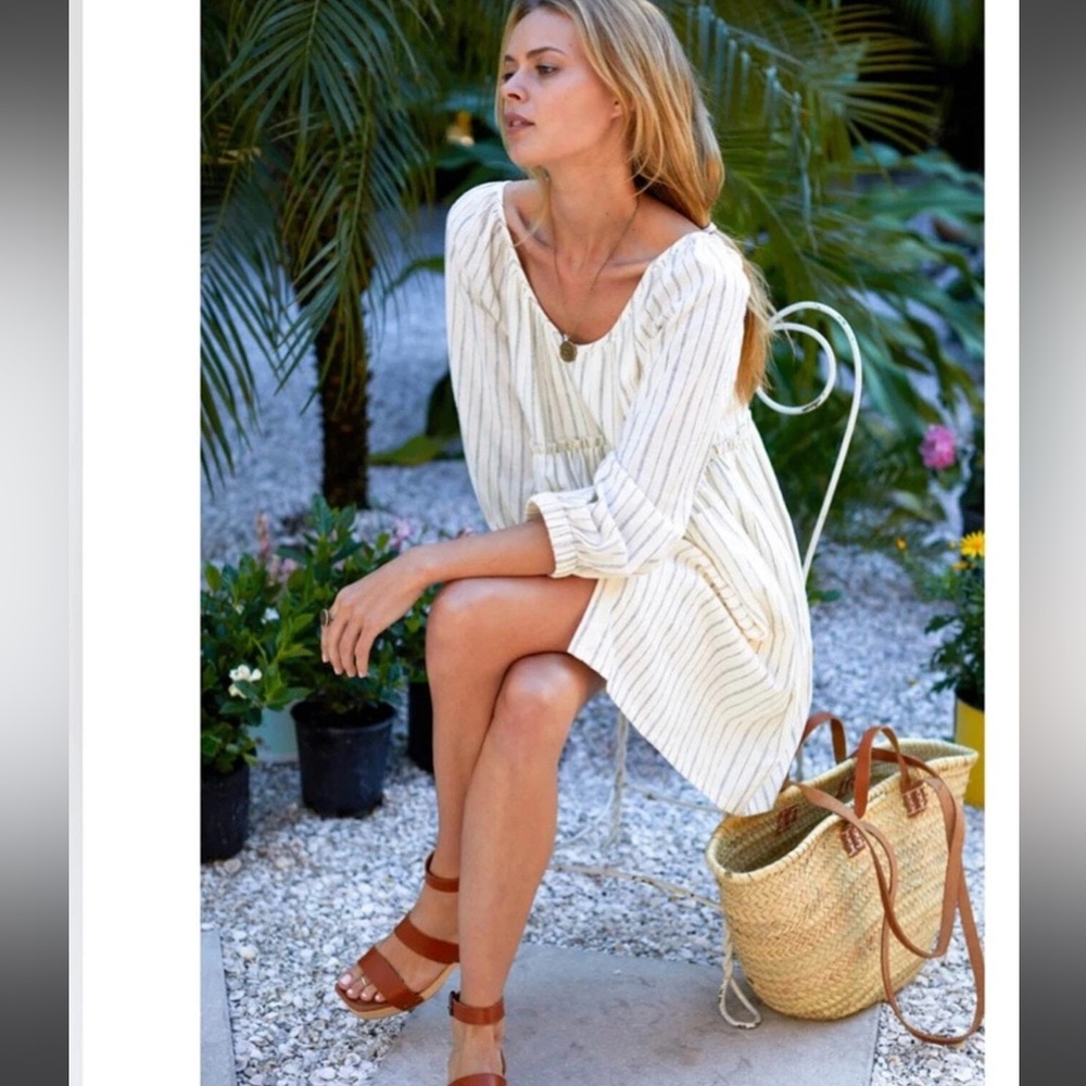 Emerson Fry Jasmine Button Dress Ivory Stripe Organic sz Small
